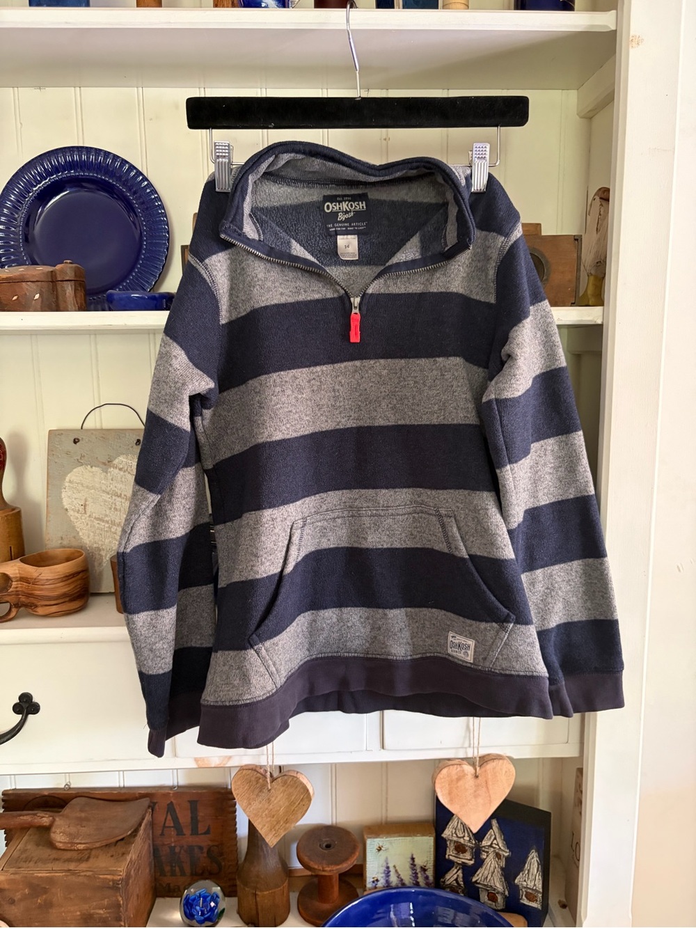OshKosh B'gosh Navy and Gray Striped Half-Zip Sweater For Boys